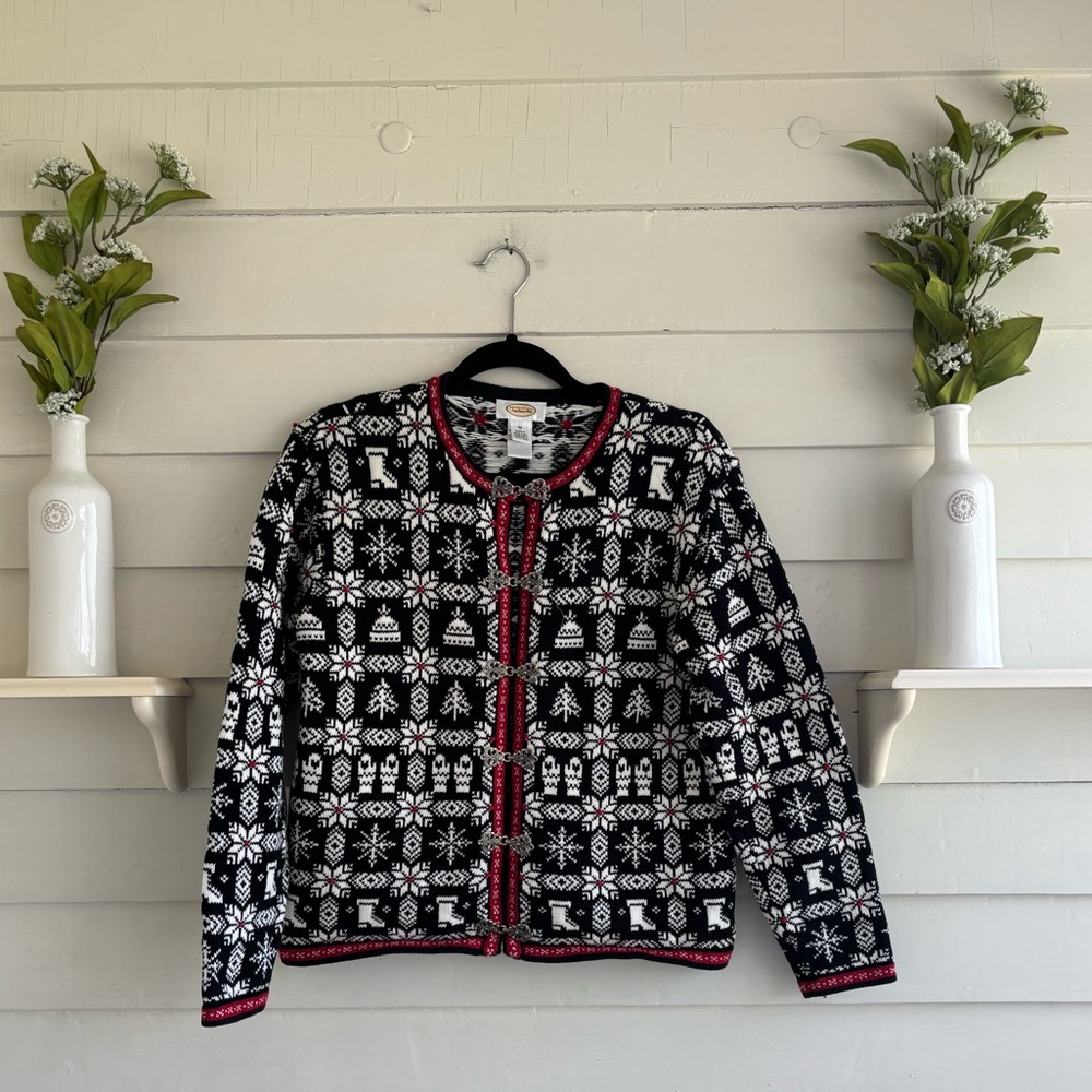 Talbots Vintage Fair Isle Metal Hook Closure Sweater Women’s Size Medium